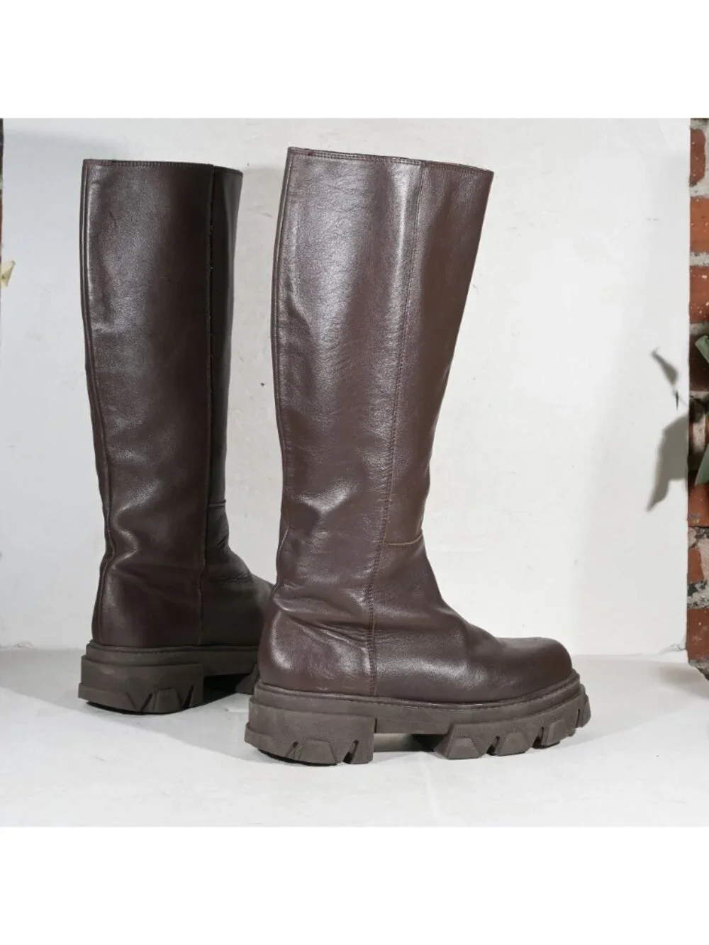 Alohas Brown Leather Chunky Lug Sole Knee High Boots EU 40 US 9 Made in Spain - Picture 3 of 8